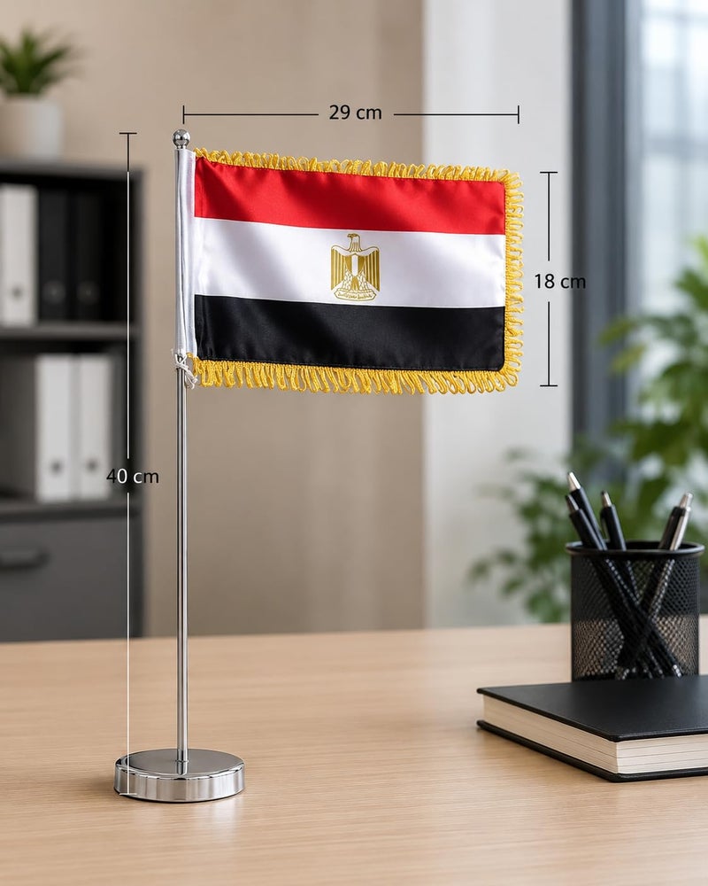 High quality Egypt Desktop Table Flag Gold Felt 18 x 29 cm With 40 cm Metal Pole And Weighted Base Premium National Desk Banner Decorative Office Home Conference Display (GOLD) - Image 4