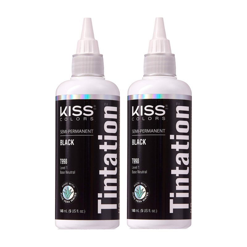 Red by Kiss Red by Kiss Tintation SemiPermanent Hair Color Aloe Vera Water Based Argan Oil Olive Oil Collagen  Keratin LongLasting Color Dye Black 2 Pk 5 Fl Oz