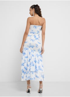 Ginger Bandeau Assymetric Floral Dress With  Frills  - Image 2