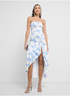 Ginger Bandeau Assymetric Floral Dress With  Frills  - Image 4