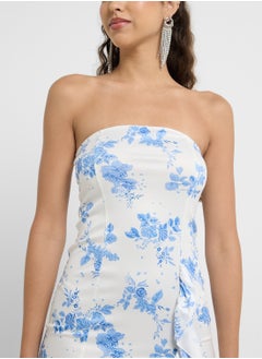 Ginger Bandeau Assymetric Floral Dress With  Frills  - Image 3
