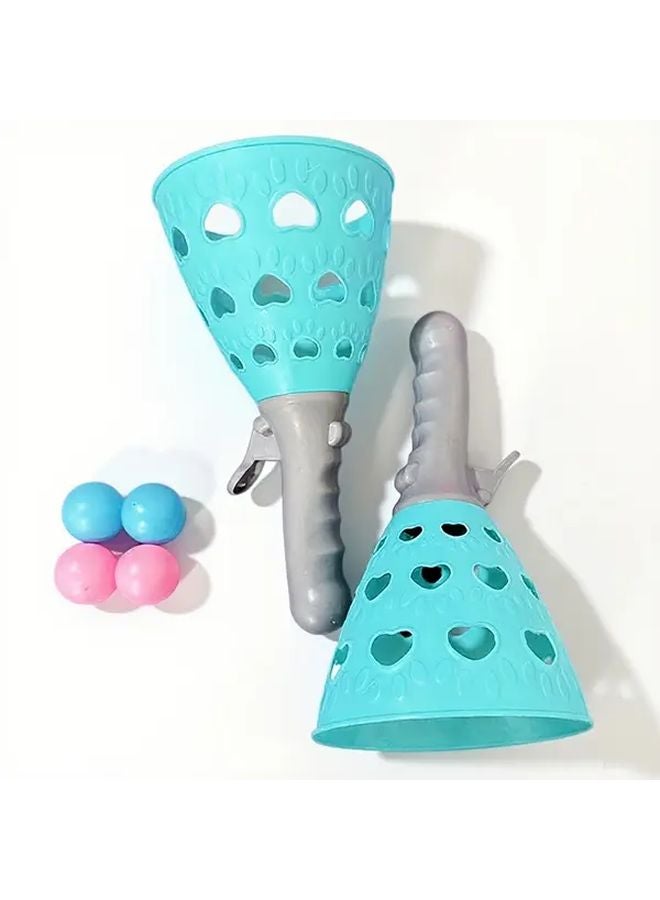Blue Pop Pass Catch Ball Game with 2 Launcher Baskets 4 Balls for Outdoor Indoor Play - Image 1