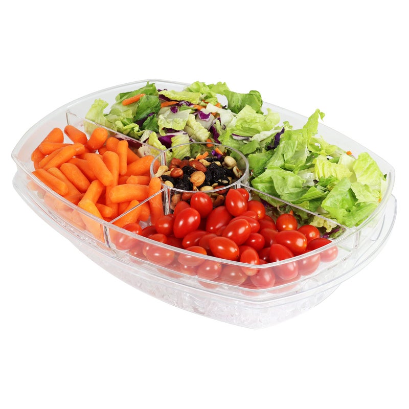 7Penn Acrylic Appetizer Serving Tray - 4 Compartment Transparent Chilled Serving Platter with Flip-Over Ice Tray Lid - Image 1