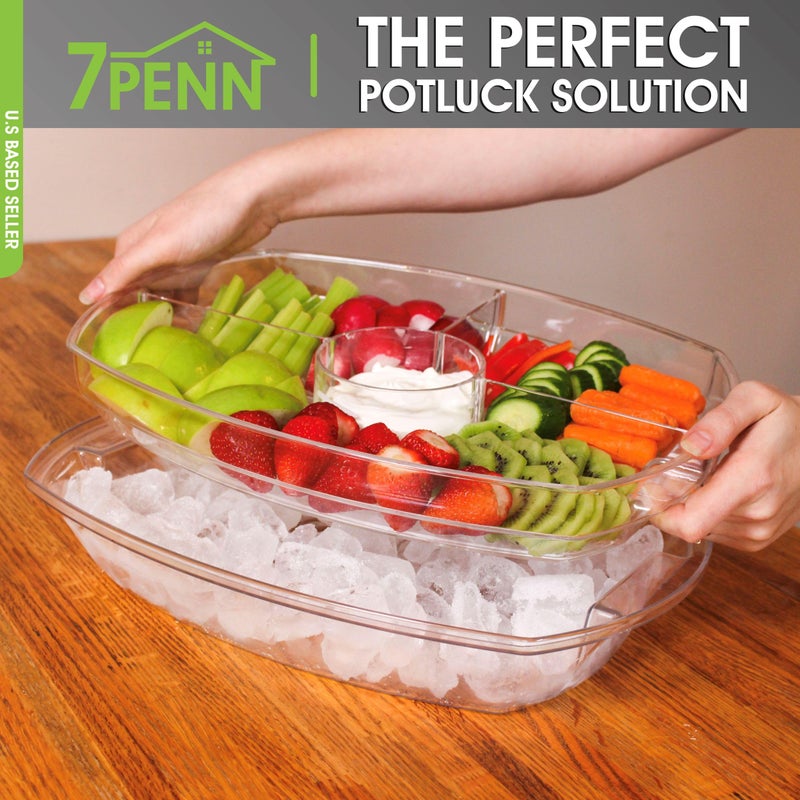 7Penn Acrylic Appetizer Serving Tray - 4 Compartment Transparent Chilled Serving Platter with Flip-Over Ice Tray Lid - Image 3