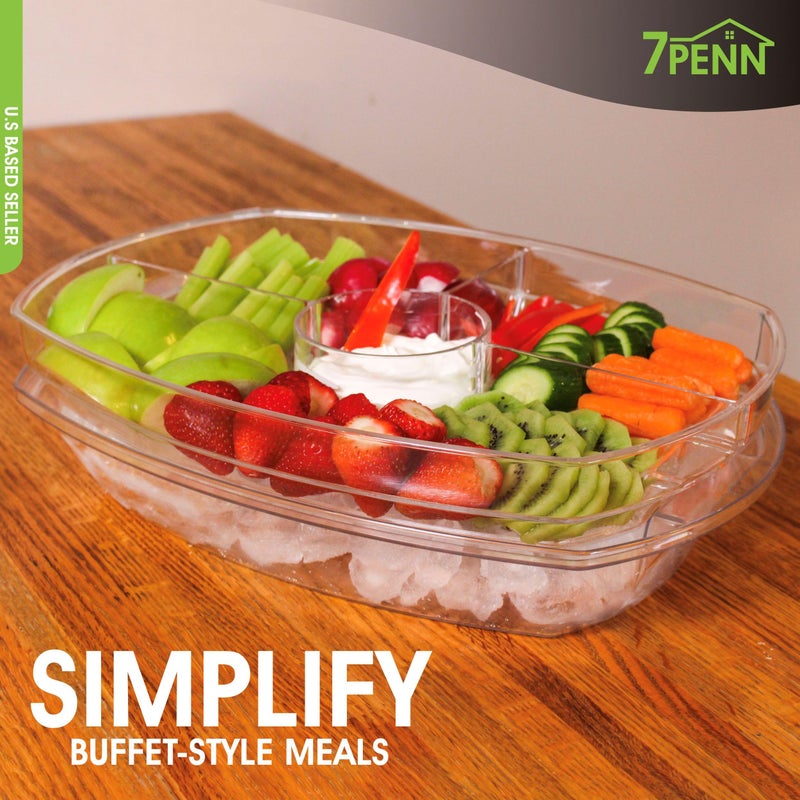 7Penn Acrylic Appetizer Serving Tray - 4 Compartment Transparent Chilled Serving Platter with Flip-Over Ice Tray Lid - Image 4