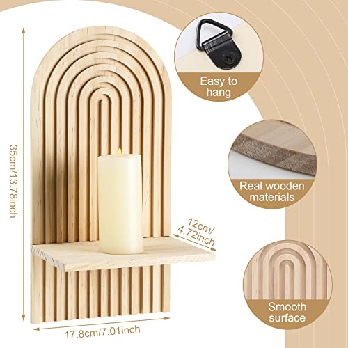 Tatuo 2 Pieces Boho Wall Shelf Decor Floating Arched Shelves for Wall Small Wooden Hanging Holder for Living Room Bathroom Bedroom Office Nursery Decoration - Image 3