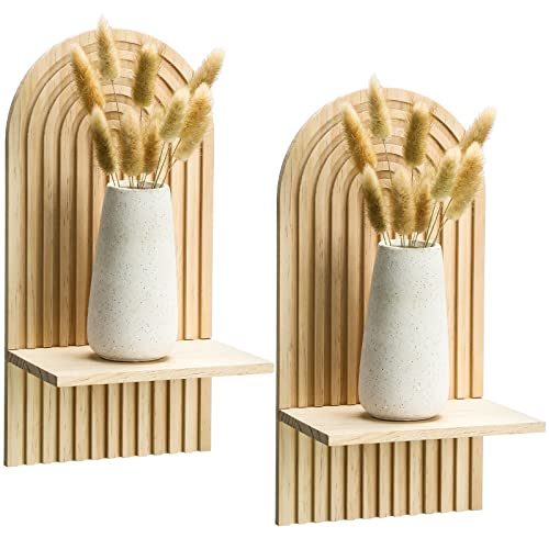 Tatuo 2 Pieces Boho Wall Shelf Decor Floating Arched Shelves for Wall Small Wooden Hanging Holder for Living Room Bathroom Bedroom Office Nursery Decoration - Image 1