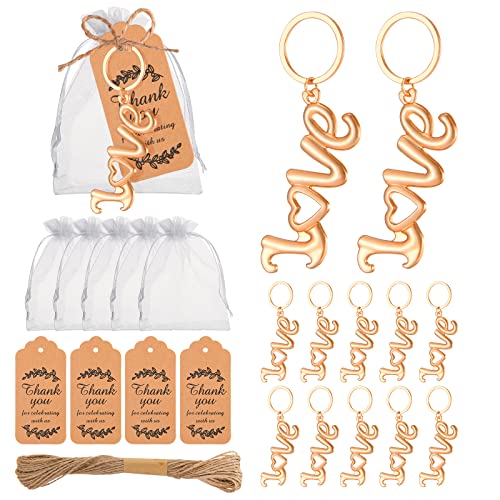 Winocbxt 50Pieces Love Bottle Openers with KeychainKeyrings and Thank You Tags Great Gifts for Wedding or Bridal Shower Favors Souvenirs to Guests Gold - Image 1