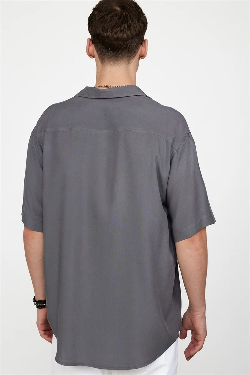 Tudors Relax Fit Short Sleeve Plain Viscose Men's Gray Shirt