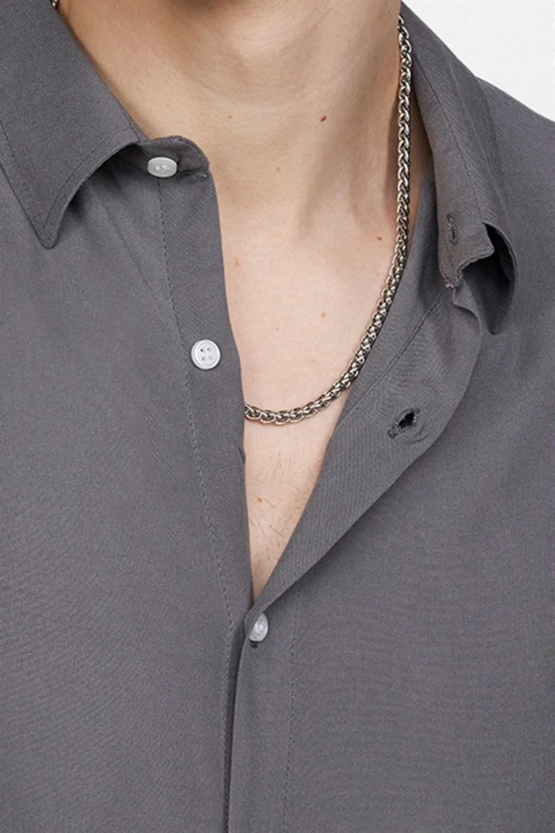 Tudors Relax Fit Short Sleeve Plain Viscose Men's Gray Shirt