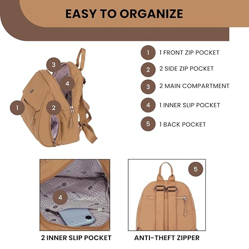 TS WITH TECHSUN Women Mini Backpack | Water-Resistant Compact Bag for Travel, Daily Use & Casual Outings | Fits Only Essentials (L) 26CM X (W) 15CM X (H) 32CM ((L) 26CM X (W) 15CM X (H) 32CM) BROWN - Image 4
