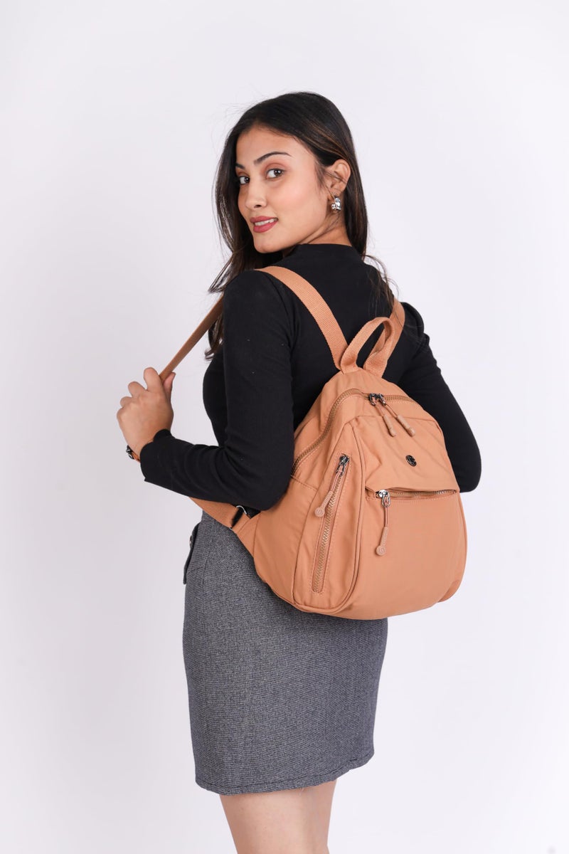 TS WITH TECHSUN Women Mini Backpack | Water-Resistant Compact Bag for Travel, Daily Use & Casual Outings | Fits Only Essentials (L) 26CM X (W) 15CM X (H) 32CM ((L) 26CM X (W) 15CM X (H) 32CM) BROWN - Image 3