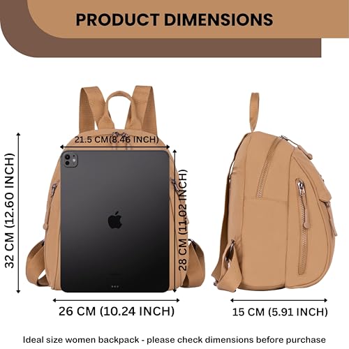 TS WITH TECHSUN Women Mini Backpack | Water-Resistant Compact Bag for Travel, Daily Use & Casual Outings | Fits Only Essentials (L) 26CM X (W) 15CM X (H) 32CM ((L) 26CM X (W) 15CM X (H) 32CM) BROWN - Image 2