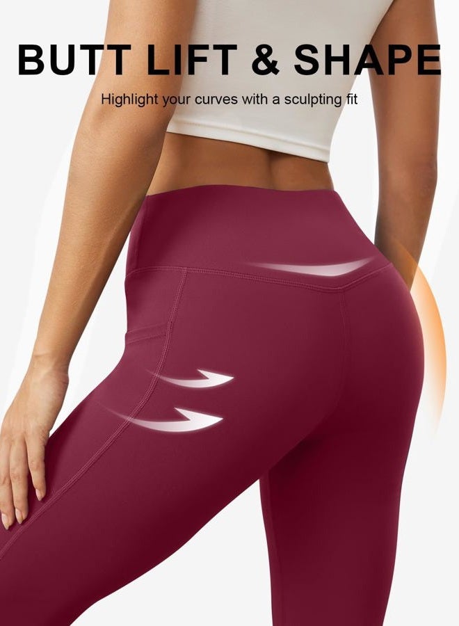 DLOODA Womens Flare Yoga Pants with Pockets High Waist Tummy Control Flared Leggings Bell Bottom Gym Workout Leggings, Burgundy, L - Image 5