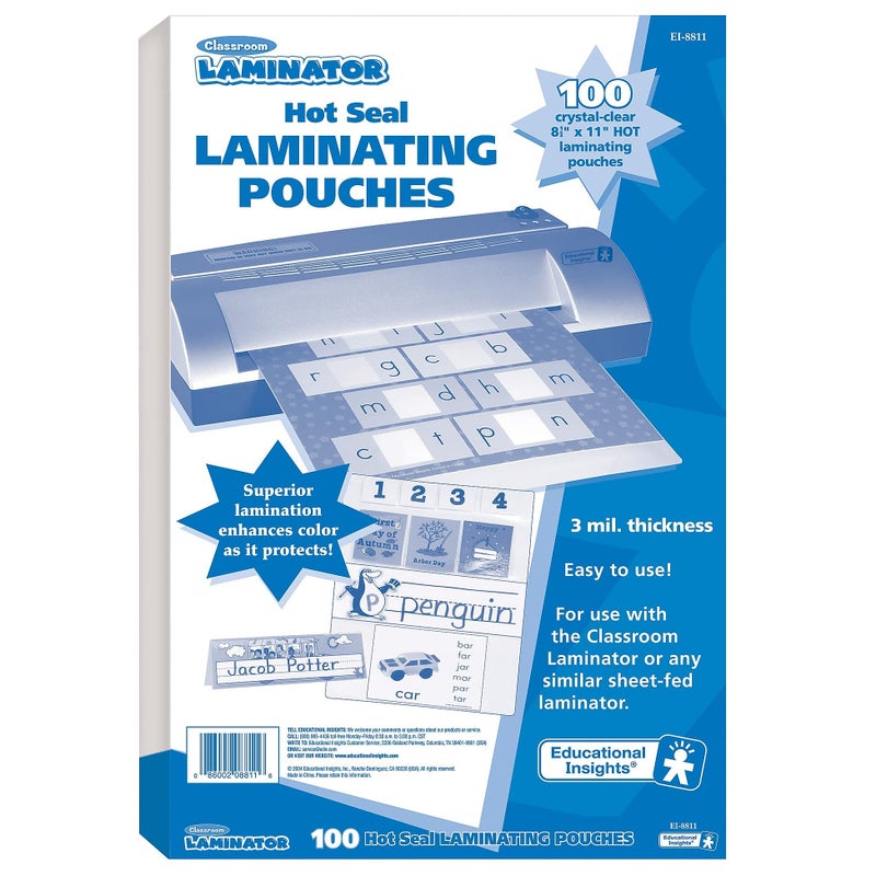Educational Insights Classroom Laminator 8.5" X 11" Hot Laminating Pouches, (100 pieces)