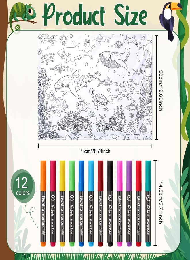 Mindsoft Coloring Craft Coloring Pillowcase Ocean Pillowcase with 12 Pcs Markers Pens for Decoration Supplies Craft, 28.7 x 19.7 Inch - Image 2