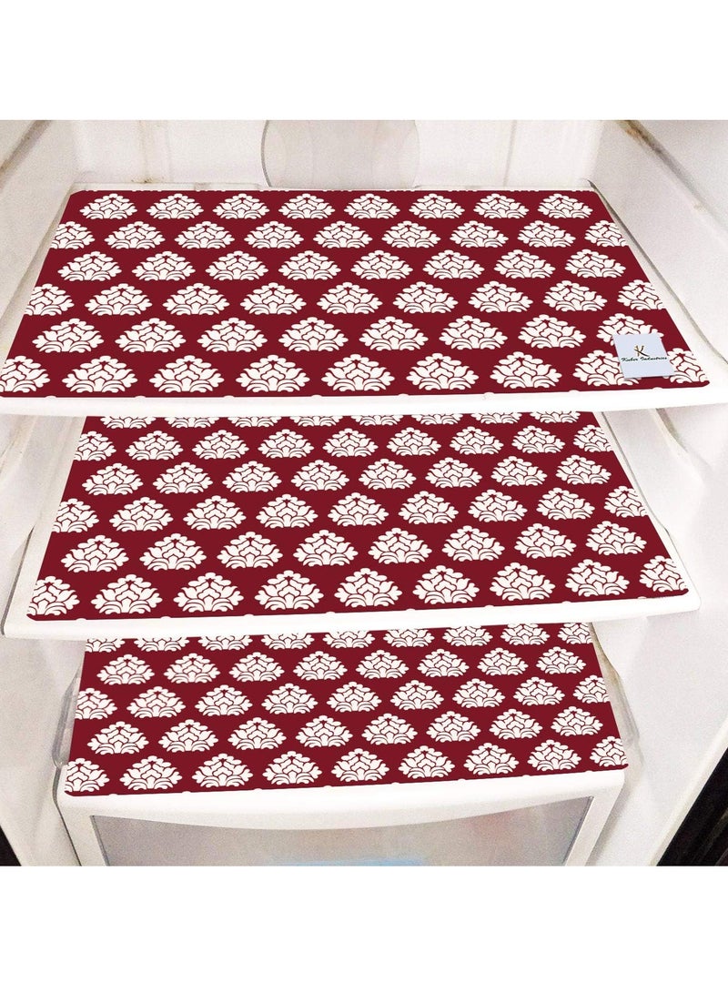 Kuber Industries Flower Design 3 Pieces PVC Fridge Mats And 1 Piece Fridge Top Cover (Maroon), 94 x 54 x 1 cm - Image 5