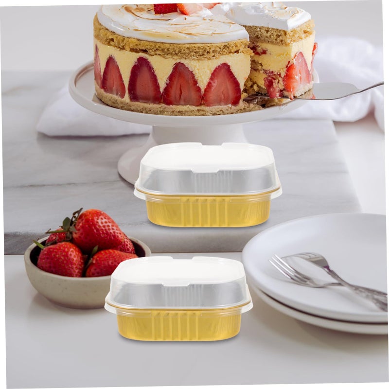 30 Pack Aluminum Foil Cake Pans With Lids Reusable Rectangular Baking Molds For Tarts Pudding Cheesecakes Cupcakes Oven Safe Food Containers Quick Heat Conductivity - Image 5
