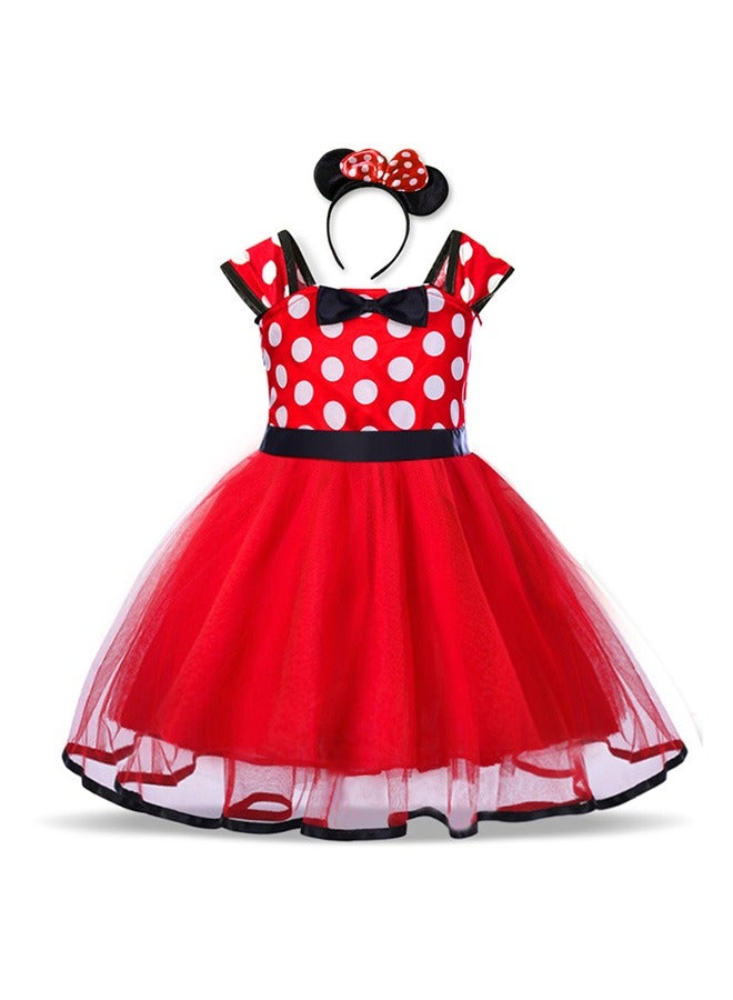 فستان أنيق من Dressy Daisy للفتيات الصغيرات منقطة فستان فاخر لحفلات أعياد الميلاد من التول مع عصابة رأس باللون الأحمر - Image 1