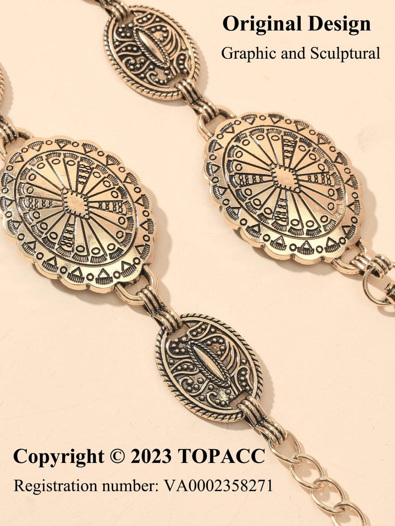 TOPACC Western belts for Woman Cowgirl Cowboy Gold Metal Concho Chain Belt for Dresses Jeans Country Concert Outfit - Image 2