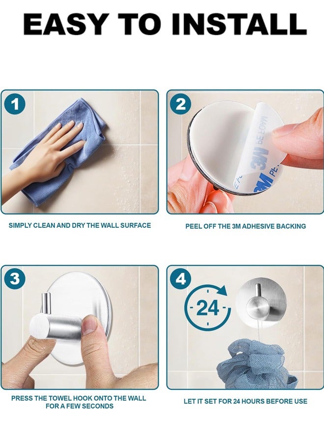 Self Adhesive Hooks,Heavy Duty Stick On Wall and Door Hooks for Hanging,Towel Hooks for Coat/Robe/Towels Stick on Bathroom/Kitchen/Room, 4 Pack  - Image 3