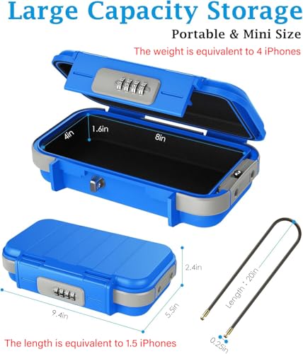 AMIR Portable Safe Box, Combination Lock Box with Code, Waterproof Anti-Theft Mini Travel Safe Box with Removable Chain, Portable Lock Box for Car Dorm Beach Hotel - Image 3