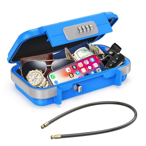 AMIR Portable Safe Box, Combination Lock Box with Code, Waterproof Anti-Theft Mini Travel Safe Box with Removable Chain, Portable Lock Box for Car Dorm Beach Hotel - Image 1