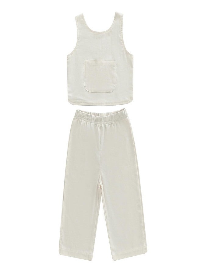 Douhoow Toddler Baby Girl Outfits Sleeveless Round Neck Baby Tank Tops Pants Boys Girls Summer Clothes (Beige, 18-24 Months) - Image 1