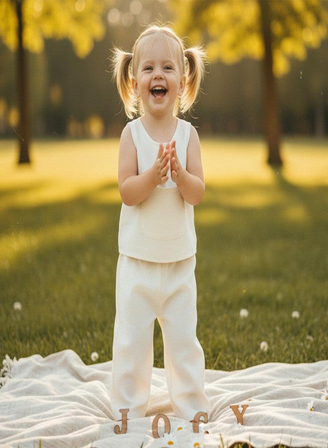 Douhoow Toddler Baby Girl Outfits Sleeveless Round Neck Baby Tank Tops Pants Boys Girls Summer Clothes (Beige, 18-24 Months) - Image 4