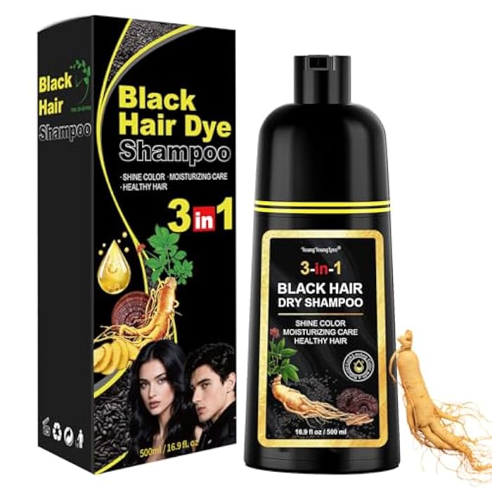 Black Hair Dye Shampoo for Gray Hair Coverage, 3 in 1 Natural Herbal Formula, Gentle & Ammonia-Free, Fast Acting & Long Lasting, Instant Hair Color Shampoo for Women & Men, 500ml - Image 1