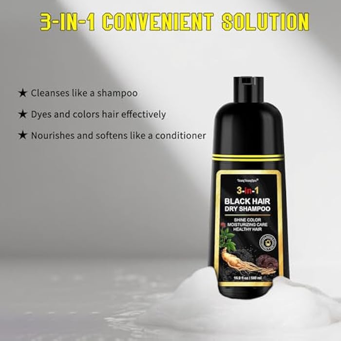 Black Hair Dye Shampoo for Gray Hair Coverage, 3 in 1 Natural Herbal Formula, Gentle & Ammonia-Free, Fast Acting & Long Lasting, Instant Hair Color Shampoo for Women & Men, 500ml - Image 2