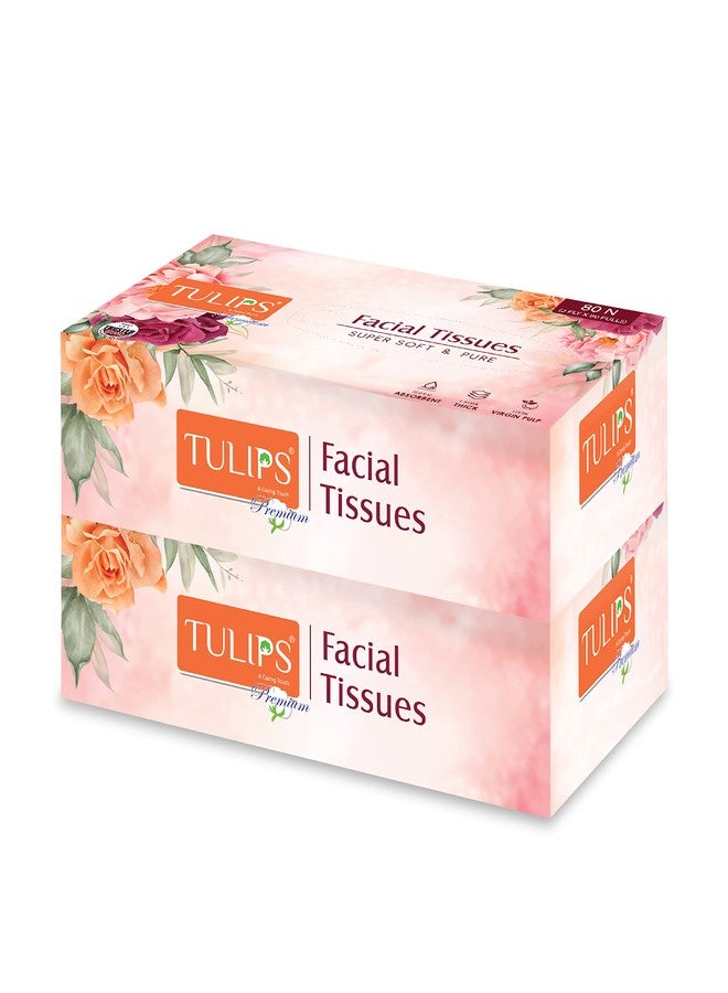 TULIPS Facial Tissue Paper 80 Pulls 3 Ply (Pack of 2) - Image 1