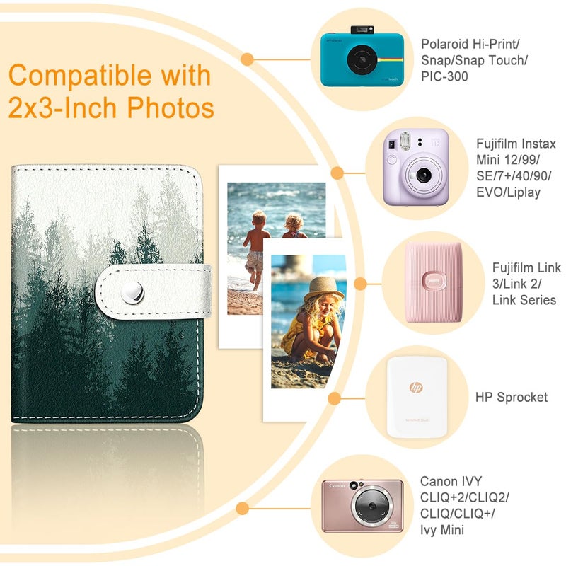Lebrocoli Mist Forest Small Photos Album for 2x3 Inch Films, 56 Pockets Mini Cute Albums Book for Polaroid Fujifilm Instax Mini Instant Camera Printer, Kpop Photocard Pictures Binders Holders Storage - Image 3