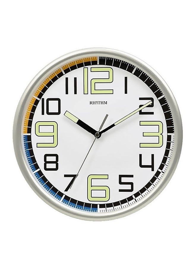 Plastic Glow in the Dark Round Analog Wall Clock Silver and White 25.5 x 25.5 x 4 cm CMG596NR19