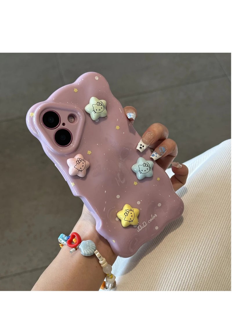 NIBEMINENT 3D Stars Kitty Protective TPU Case Cover For iPhone 16 Pro, Purple