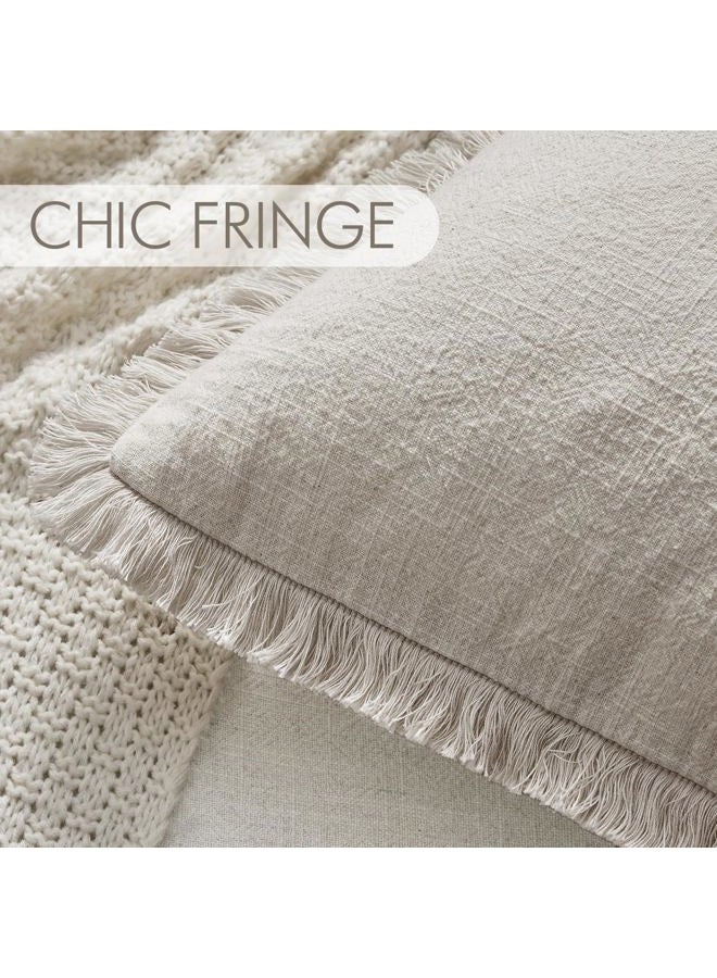 ANRODUO Set of 1 Decorative Throw Pillow Covers 14×36 Inch Soft Linen Fringe Long Farmhouse Boho Vintage Cushion Covers with Tassels Lumbar Pillowcase for Bed Couch Sofa Living Room Natural Beige - Image 3