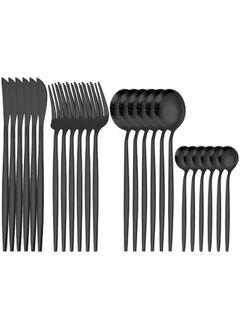 HOOKOR Silverware Flatware Set, 24-piece Portuguese Tableware Set, Stainless Steel Tableware, Four Main Pieces, Knife, Fork And Spoon (Black)  - Image 1