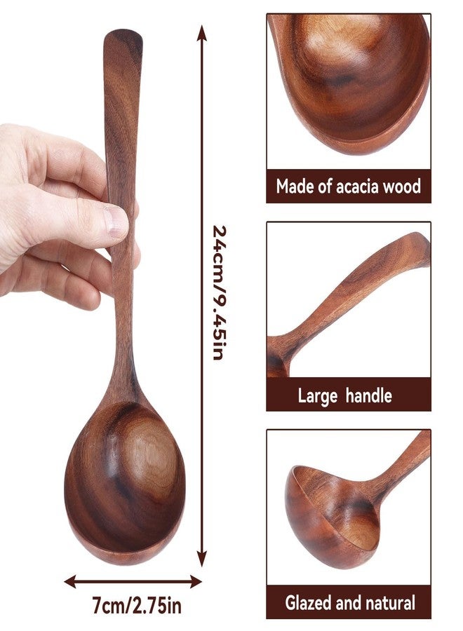 Beufee Wooden Soup Spoon, Spoons Soup Ladle with Long Handle Wooden Ladle for Cooking Serving Spoon Long Handle Large Wooden Ladles for Cooking(M) - Image 2