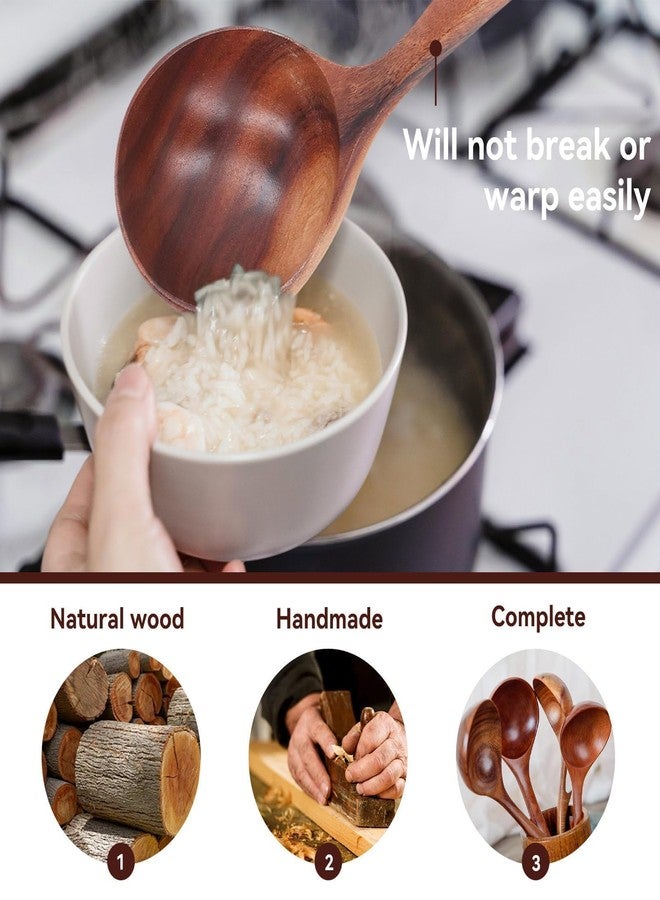 Beufee Wooden Soup Spoon, Spoons Soup Ladle with Long Handle Wooden Ladle for Cooking Serving Spoon Long Handle Large Wooden Ladles for Cooking(M) - Image 5