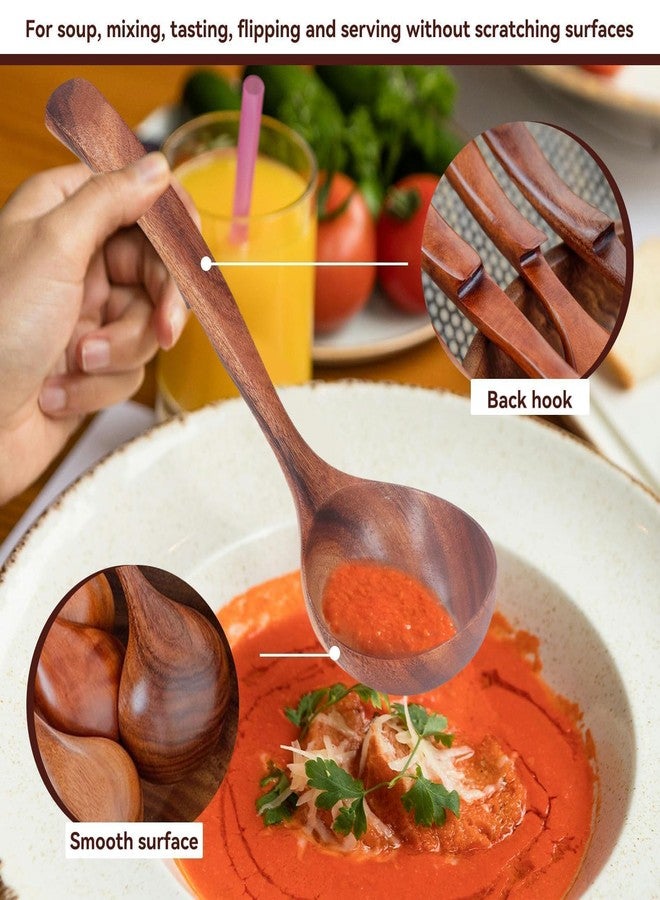 Beufee Wooden Soup Spoon, Spoons Soup Ladle with Long Handle Wooden Ladle for Cooking Serving Spoon Long Handle Large Wooden Ladles for Cooking(M) - Image 4