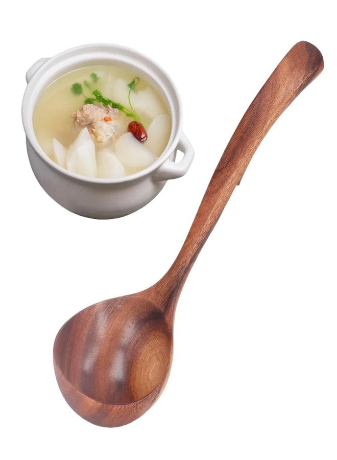 Beufee Wooden Soup Spoon, Spoons Soup Ladle with Long Handle Wooden Ladle for Cooking Serving Spoon Long Handle Large Wooden Ladles for Cooking(M) - Image 1