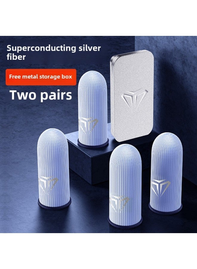 Game Finger Cover Chicken Finger Cover Glass Silver Fiber Ice Silk Gloves E-Sports Breathable Anti-Sweat Sliding Gloves-Product Color:Two Pairs Of S03 [black_glass Silver Fiber + Metal Storage Box]  - Image 1