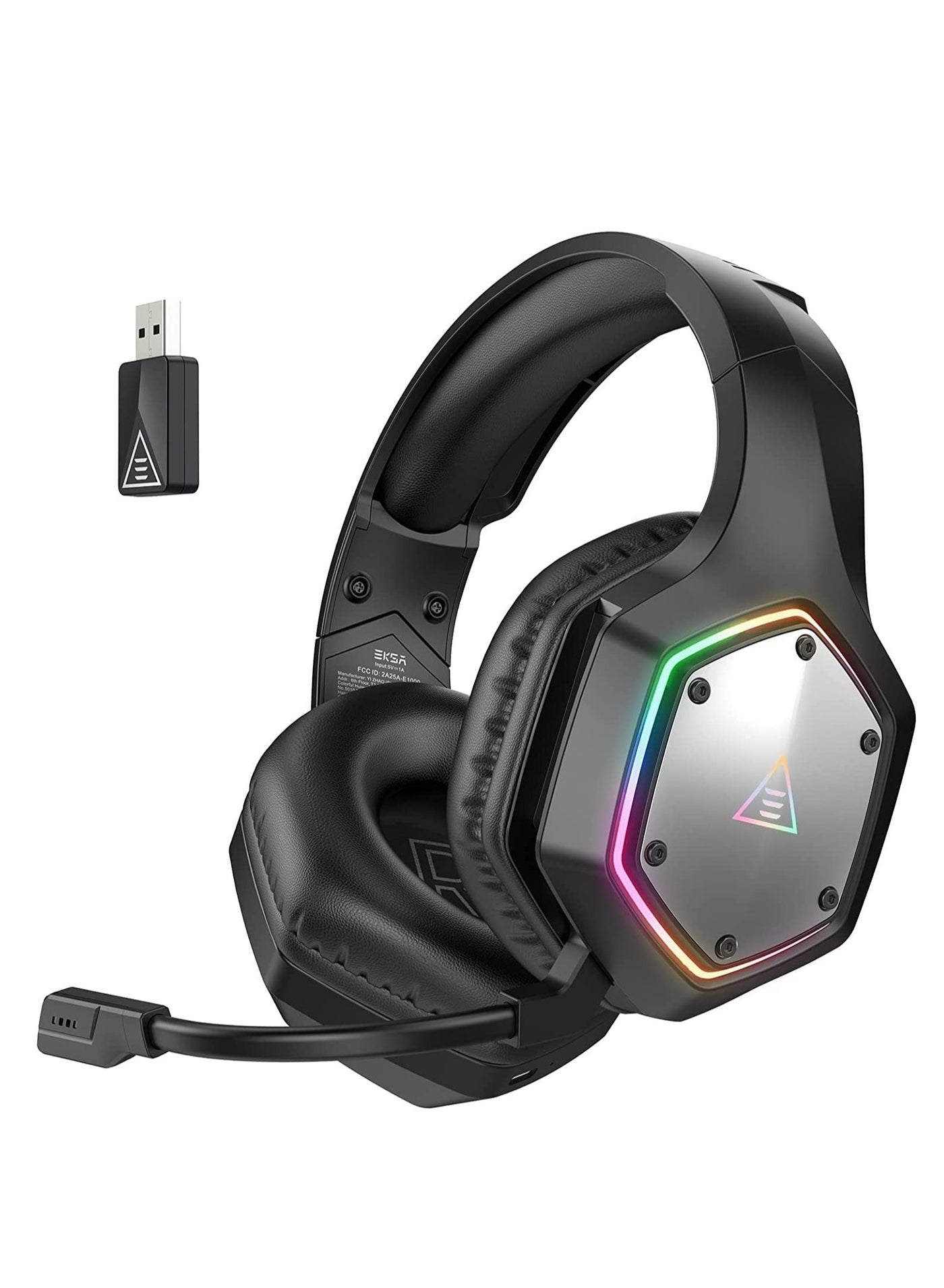 EKSA Wireless Gaming Headset, 2.4GHz USB Gaming Headphones with Microphone for PC, PS5, PS4, Nintendo Switch, 7.1 Surround Sound PC Headset, RGB Light, Ergonomic Design, 3.5mm Wired for Xbox Serie