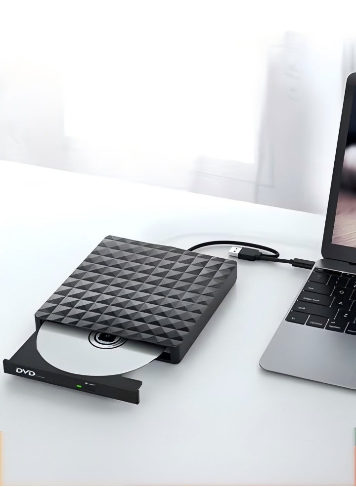 DUNISO External DVD drive, USB 3.0 computer drive, Type C CD burner, dual ports, silent, with anti slip pad, compatible with Mac, Windows XP/11/10/8/7, 14.1 * 14.7 * 1.8cm, black  - Image 1