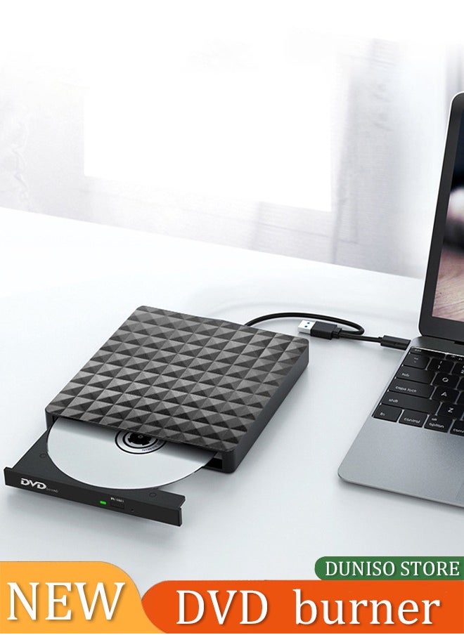 DUNISO External DVD drive, USB 3.0 computer drive, Type C CD burner, dual ports, silent, with anti slip pad, compatible with Mac, Windows XP/11/10/8/7, 14.1 * 14.7 * 1.8cm, black  - Image 1