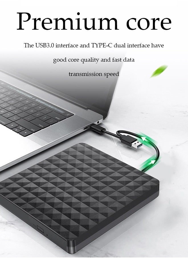 DUNISO External DVD drive, USB 3.0 computer drive, Type C CD burner, dual ports, silent, with anti slip pad, compatible with Mac, Windows XP/11/10/8/7, 14.1 * 14.7 * 1.8cm, black  - Image 5