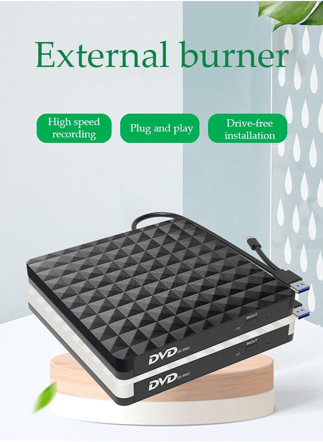 DUNISO External DVD drive, USB 3.0 computer drive, Type C CD burner, dual ports, silent, with anti slip pad, compatible with Mac, Windows XP/11/10/8/7, 14.1 * 14.7 * 1.8cm, black  - Image 3