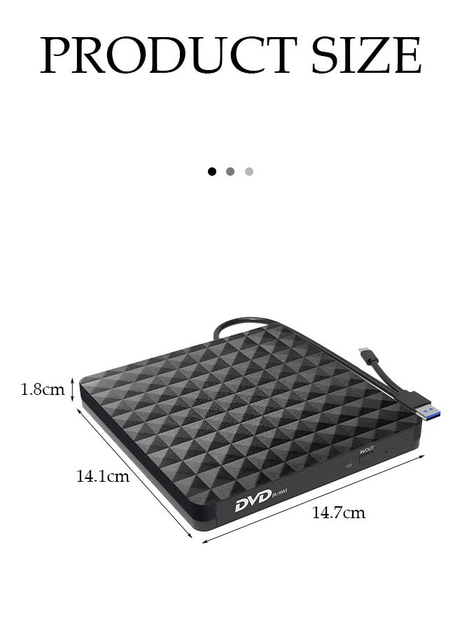 DUNISO External DVD drive, USB 3.0 computer drive, Type C CD burner, dual ports, silent, with anti slip pad, compatible with Mac, Windows XP/11/10/8/7, 14.1 * 14.7 * 1.8cm, black  - Image 2