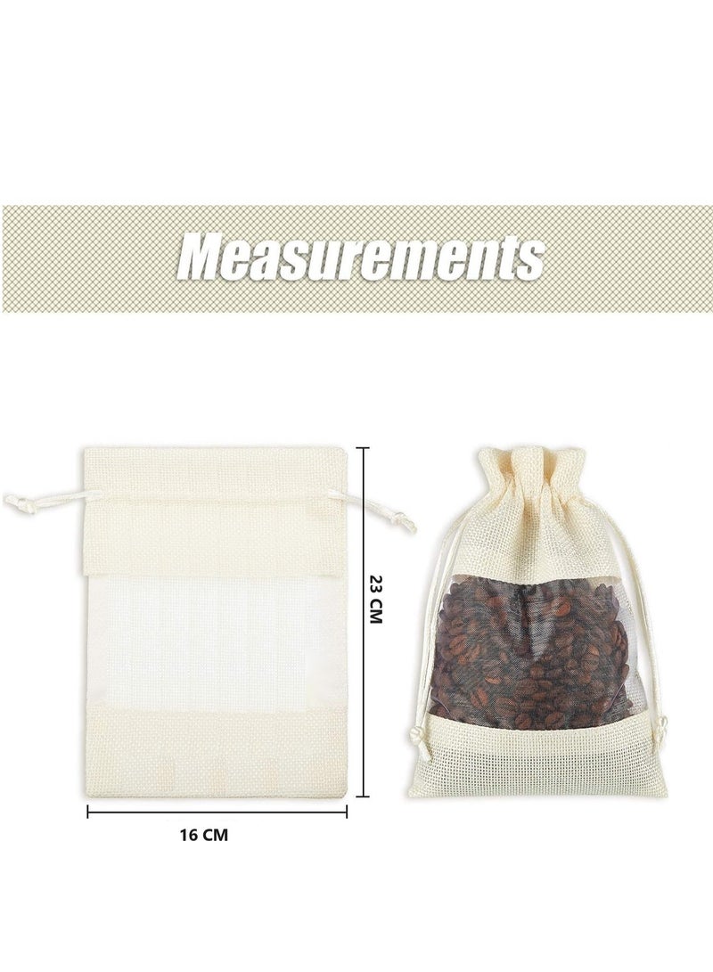Y&D 40-Pieces 16x23 Cm Linen Burlap Sheer Bag Organza Bag Burlap Bags With Drawstring For Wedding Party Favors Cosmetic Samples Goodies Mesh Pouch (White)  - Image 2