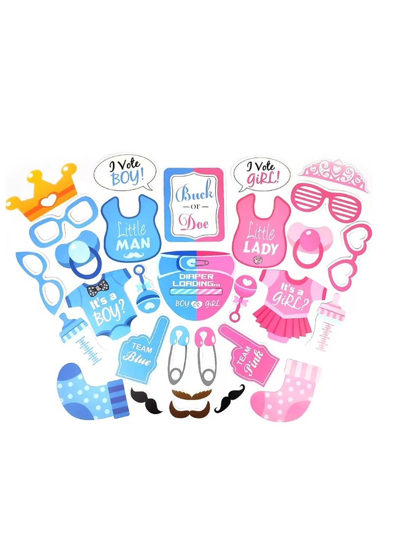 30Pcs Gender Reveal Games, Gender Reveal Photo Booth Props with Stick, Gender Reveal Props, Boy or Girl Gender Reveal Party Supplies - Image 1